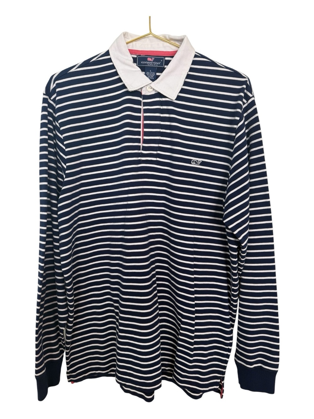 Vineyard Vines Navy & White Striped Long-Sleeve Rugby Polo